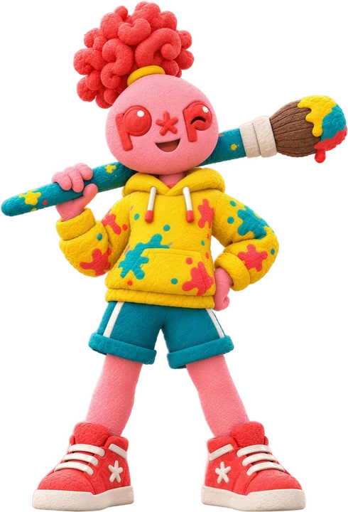 A Pop crew friend with a big paintbrush